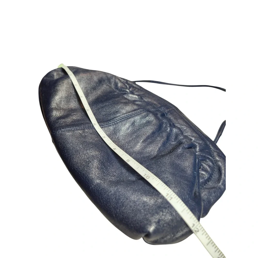 Vintage Blue Leather Cloud Pouch Slouchy Dumpling Bag Crossbody Clutch 90s Retro